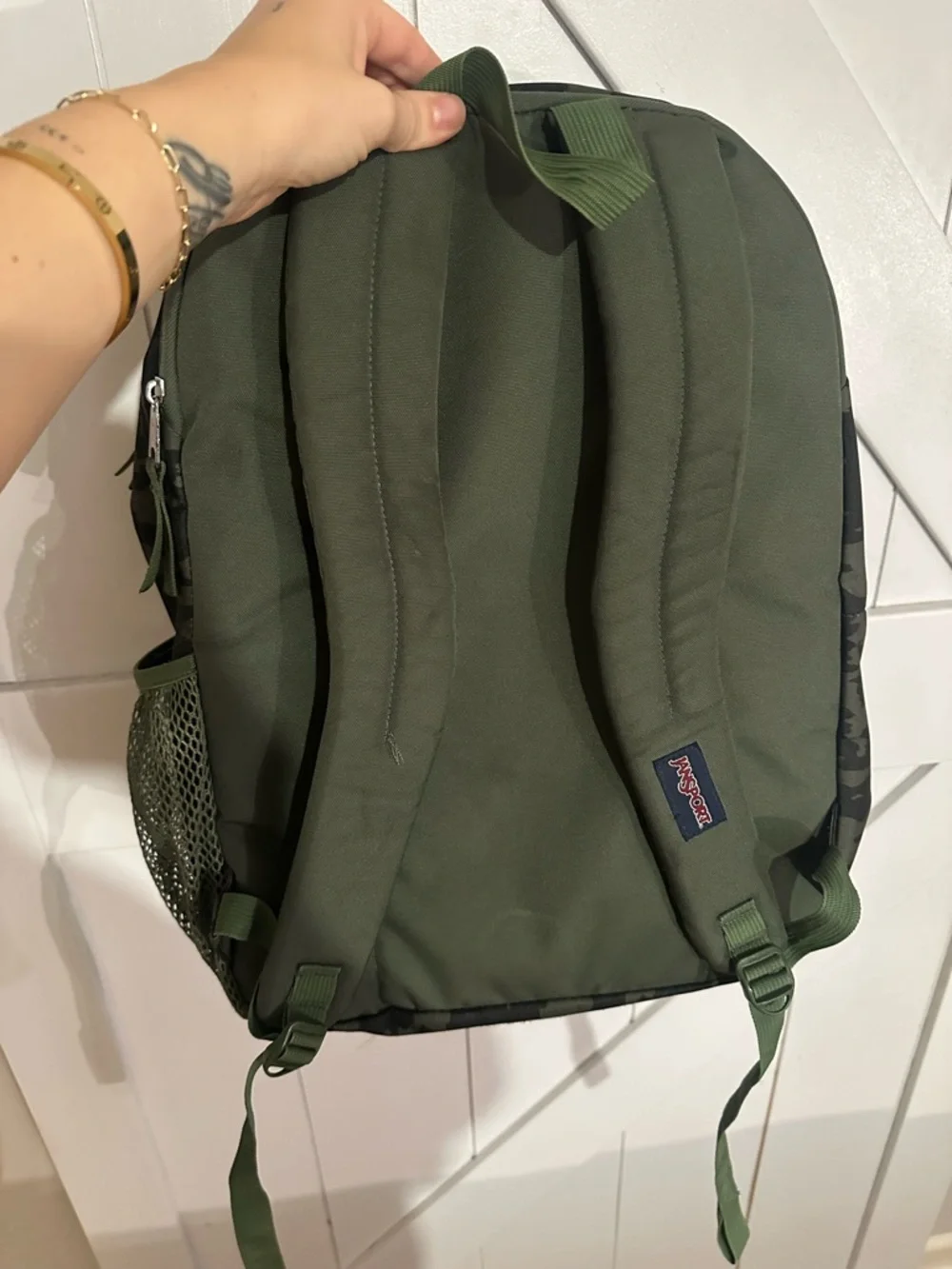 Jansport Green Camo Backpack with Multiple Pockets